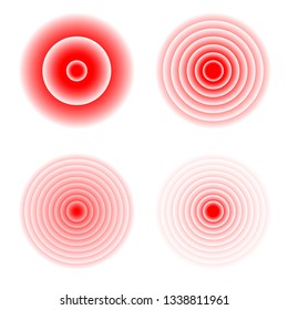 Set Design element many streak. Isolated bold vector red ring from thin to thick. Pain circle. Symbol throbbing pain. Vector illustration EPS 10 for your medical presentation. Transparent background