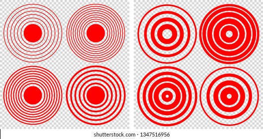 Set Design element many streak. Isolated bold vector red ring from thin to thick. Pain circle. Symbol throbbing pain. Vector illustration EPS 10 for your medical presentation. Transparent background