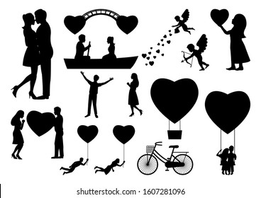 set of design element for valentine's day with people in black silouette,vector illustration