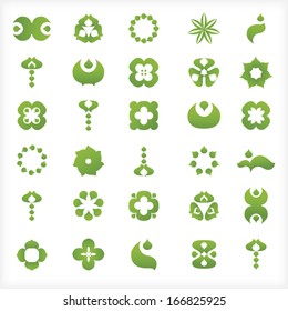 Set of design element with various leaf and drop shapes,  symbols and abstract shapes.