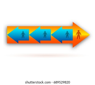 Set Design elements abstract arrows  in style Divergence of opinion conceptual, Conflict psychology. Vector illustration EPS 10 for  background banner, business brochure template detail with pointer