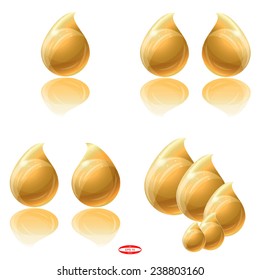 set of design elements abstract golden drop with reflection isolated on white background vector