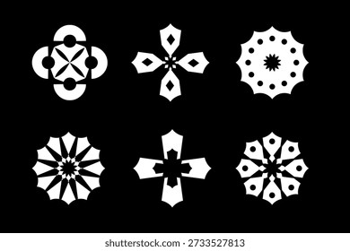 Conjunto de Elementos de diseño e Iconos Abstractas sobre Fondo Negro. Arte vectorial.