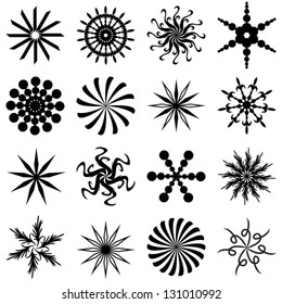 Set of design elements abstract stars or spiral in black