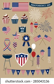 Set Of Design Elements For American Independence Day, Forth Of July