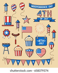 Set Of Design Elements For American Independence Day, Forth Of July. EPS 10 Contains Transparency.