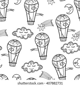 Set of design elements ballooning. Black-white ?artoon vector illustration.