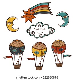 Set of design elements ballooning. Cartoon vector illustration.