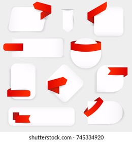 Set of design elements banners with red ribbons. Can be used for mobile website banners, web design, posters, email and newsletter designs.