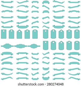 Set of design elements banners ribbons and tag. Vector illustration.