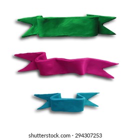 Set of design elements banners ribbons. Vector illustration. Plasticine modeling.