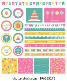 Set of design elements for birthday party