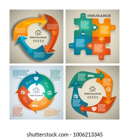 Set Design elements business presentation on circle arrow with icons insurance. Vector illustration EPS 10 for infographics style background business service insurance firm