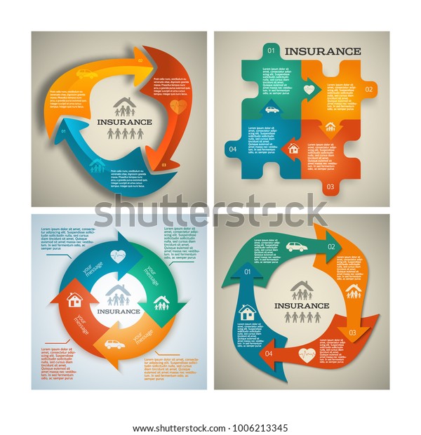 Set Design\
elements business presentation on circle arrow with icons\
insurance. Vector illustration EPS 10 for infographics style\
background business service insurance\
firm