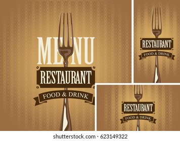 Set of design elements for a cafe or restaurant from the menu and business cards with fork on beige background