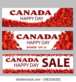 Set of design elements for Canada Day 1st of July. Vector modern stylish illustration. Vector banner for the Internet to the Canada Day with red leaves.