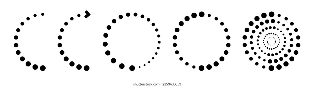 set of design elements, circular dot pattern, isolated flat vector