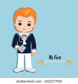 Set of design elements for First Communion for boys.