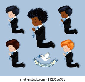 Set of design elements for First Communion for boys.