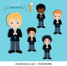 Set of design elements for First Communion for boys.