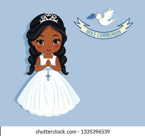 Set of design elements for First Communion for girls. Vector illustration for religious holidays.