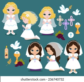 Set of design elements for First Communion for girls svg