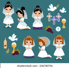 Set of design elements for First Communion for girls