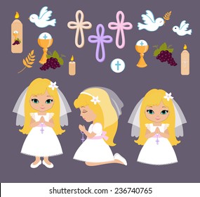 Set of design elements for First Communion for girls