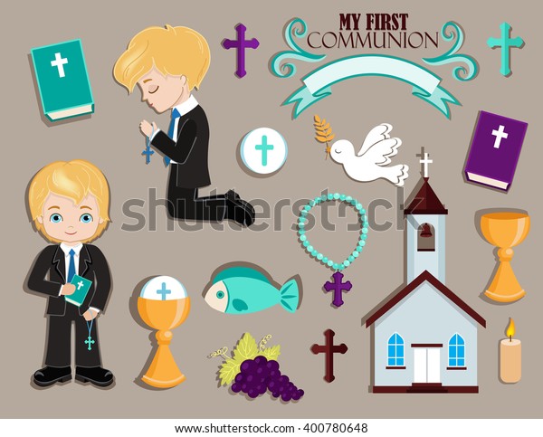 Set Design Elements First Communion Boys Stock Vector (Royalty Free ...