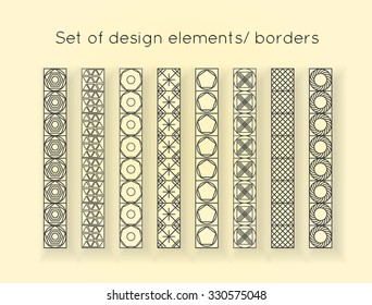 Set of design elements: frames and borders with patterns, vector