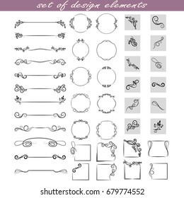 A set of design elements, frames, dividers, borders. Vector illustration for design of pages.