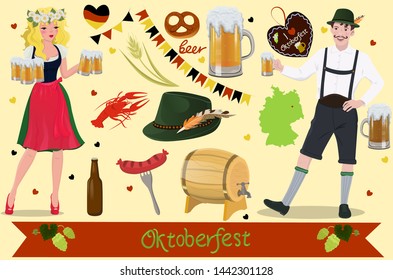 A set of design elements for the German Oktoberfest festival. Vector graphics.