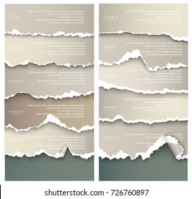 set of design elements gray torn paper with place for text