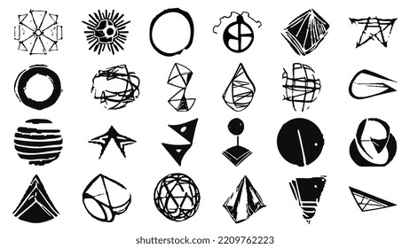 Set of design elements in grunge style. Irregular shapes and rough edges. Clipart for t-shirt or website.