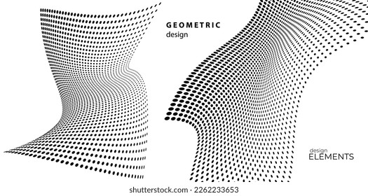 Set Design elements  - Halftone dot pattern on white background. Vector illustration eps 10 frame with black abstract random dots for technology, big data theme, grunge cover page about hi-tech, IT.