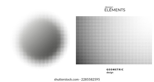 Set Design elements  - Halftone dot pattern on white background. Vector illustration eps 10 frame with black abstract random dots for technology, big data theme, grunge cover page about hi-tech, IT.