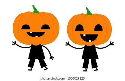 Set of design elements for Halloween on white background. Funny cute pumpkins. Characters in the style of flat. Vector illustration