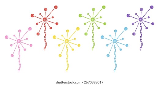 Set of Design Elements Hand-drawn Abstract Forms from Figures and Lines of Different Colors Isolated on White Backdrop. Style of Children's Drawing. Kit of Textured Drawn Simple Symbols.