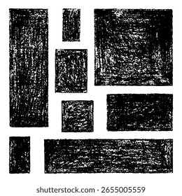 Set of Design Elements Hand-drawn Black Rectangles of Different Shapes Isolated on White Backdrop. Style of Children's Drawing. Kit of Textured Grunge Monochrome Drawn Simple Figures.