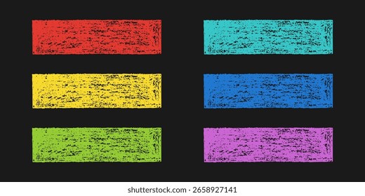 Set of Design Elements Hand-drawn Colorful Horizontal Rectangles of Different Colors Isolated on Dark Backdrop. Style of Children's Drawing. Kit of Textured Drawn Simple Stamps.
