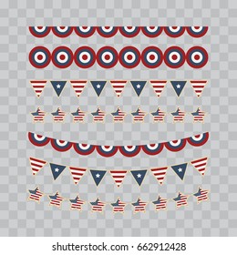 A set of design elements for Independence Day. 4th of July Objects, Element. Vector illustration isolated on transparent checkered