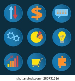 Set of design elements for info graphics or web design, image of a business  idea or business plan diagrams, shopping, chat, into flat style. Vector illustration