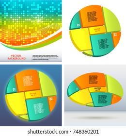Set Design elements infographic style template on white background with effect 3d divided into sector pie circle. Vector illustration EPS 10 for statistic share profit newsletters, pages presentation