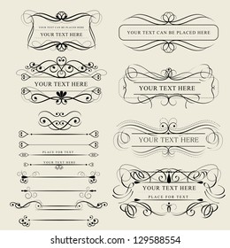 Set Of Design Elements Isolated On Beige Background - Vector Illustration, Graphic Design Editable For Your Design. Calligraphic Borders And Page Decoration