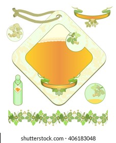 Set of design elements and  label for shampoo. Cosmetic means to wash hair on beer. Images of plants hops. 