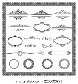 Set of design elements labels, borders, frames, etc. Could be used for page decoration, certificate, etc
