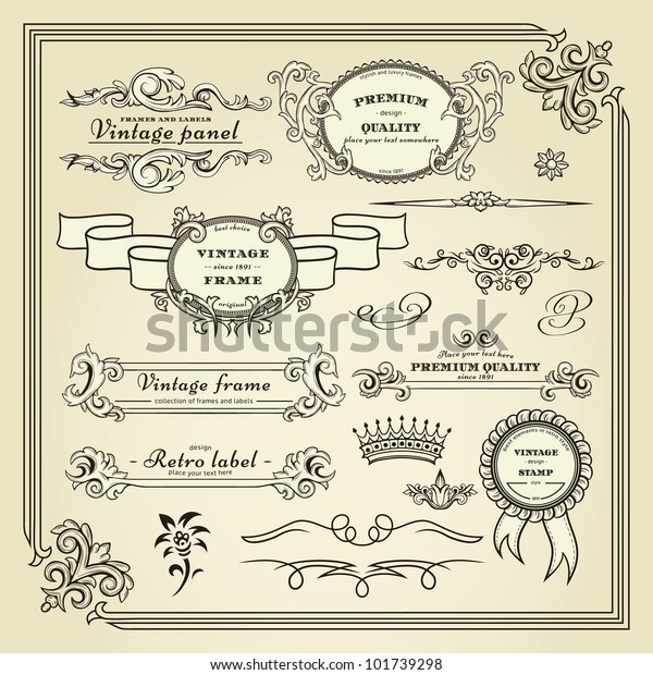 Set of design elements:\
labels, borders, frames, etc. Could be used for page decoration,\
certificate, etc