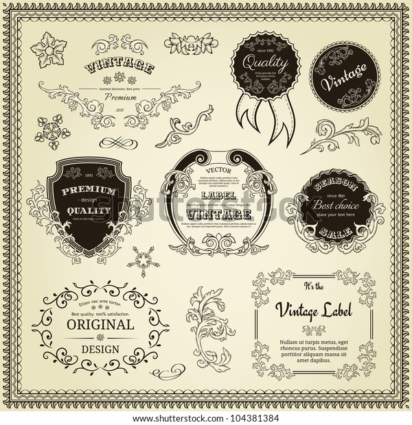 Set of design elements:
labels, borders, frames, etc. Could be used for page decoration,
certificate, etc