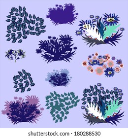 Conjunto de elementos de diseño con folletos, herbarios, ilustraciones vectoriales.