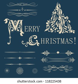 Set of design elements for merry christmas card vector eps 8